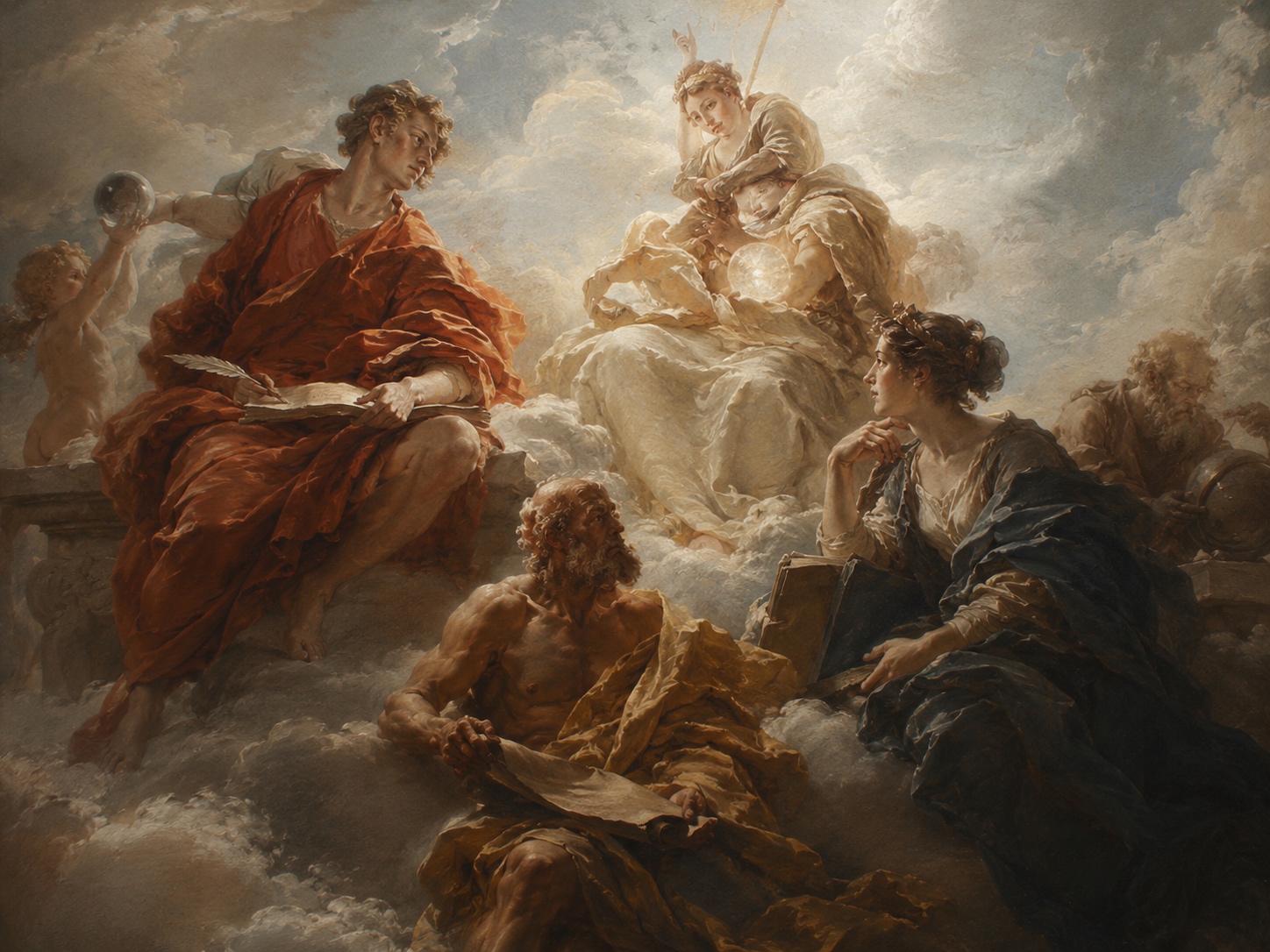 Classical painted figures representing culture and reason